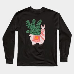 Llama Planter Holding a Succulent Houseplant Long Sleeve T-Shirt